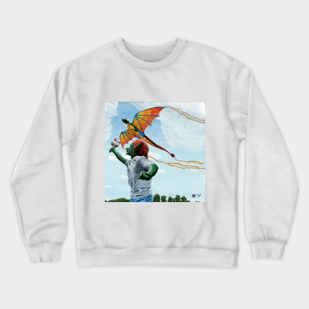 Goblin Flying Dragon Kite Realistic Art Crewneck Sweatshirt by Helms Art Creations